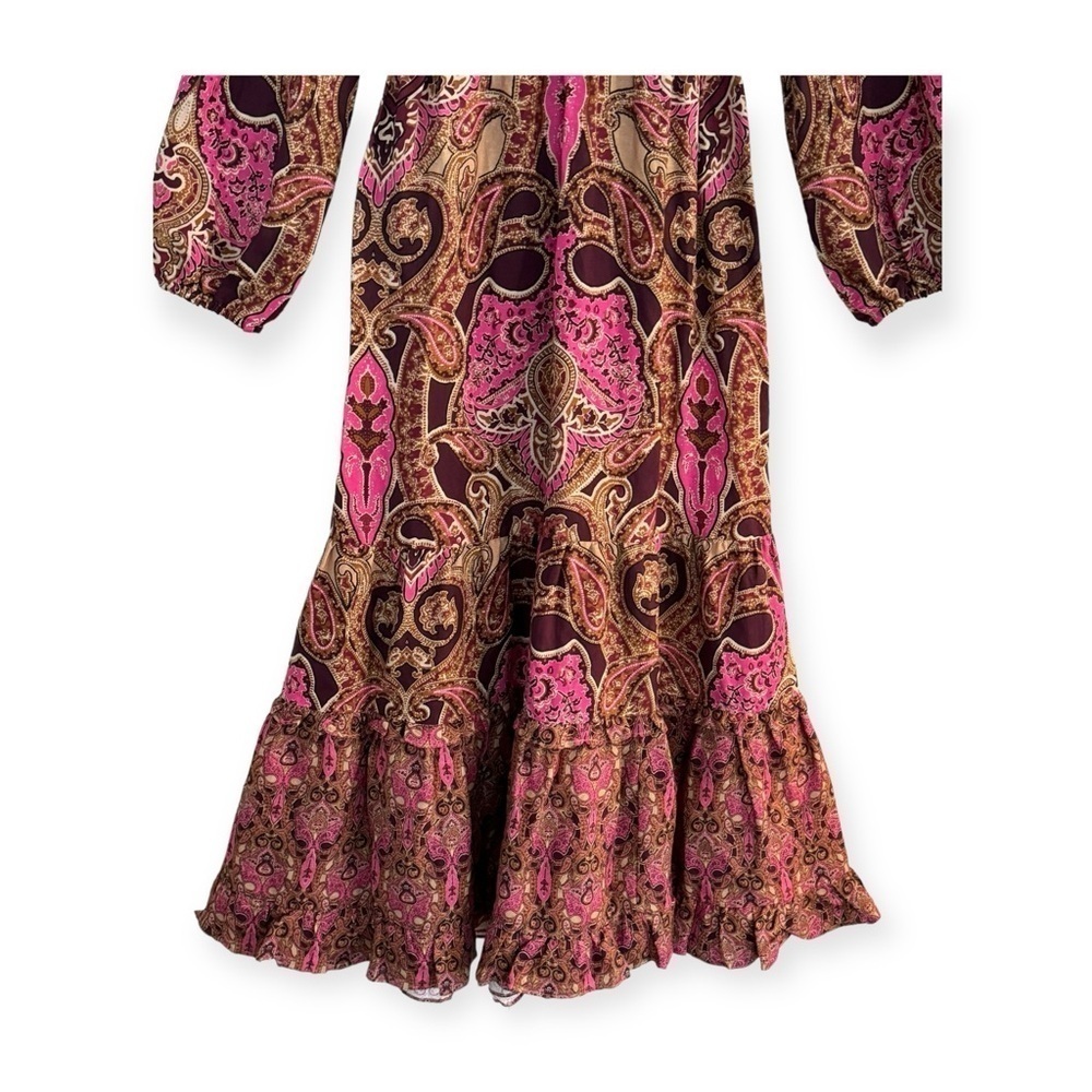 A LOVES A Paisley Printed Ruffled Linen V-Neck Maxi Dress Bohemian Size M NEW - Picture 8 of 10